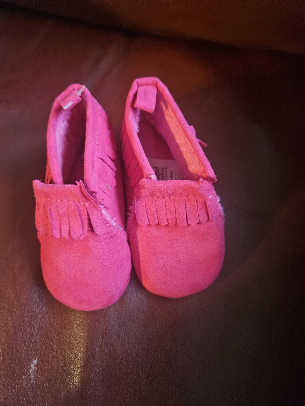 child of mine Hot Pink Fringe Moccasin Slip-Ons